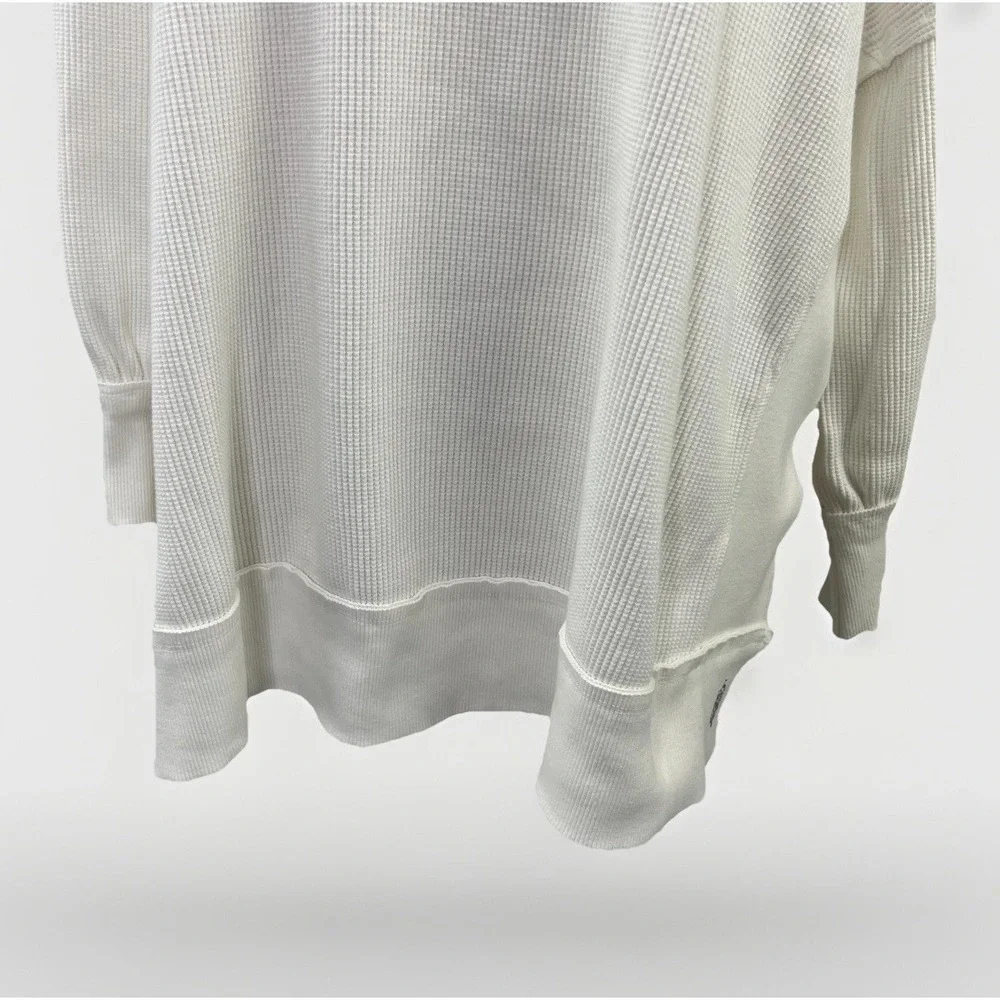 Free People Movement White Thermal Waffle Knit Hoodie Sz M Athleisure Beach - Picture 3 of 10